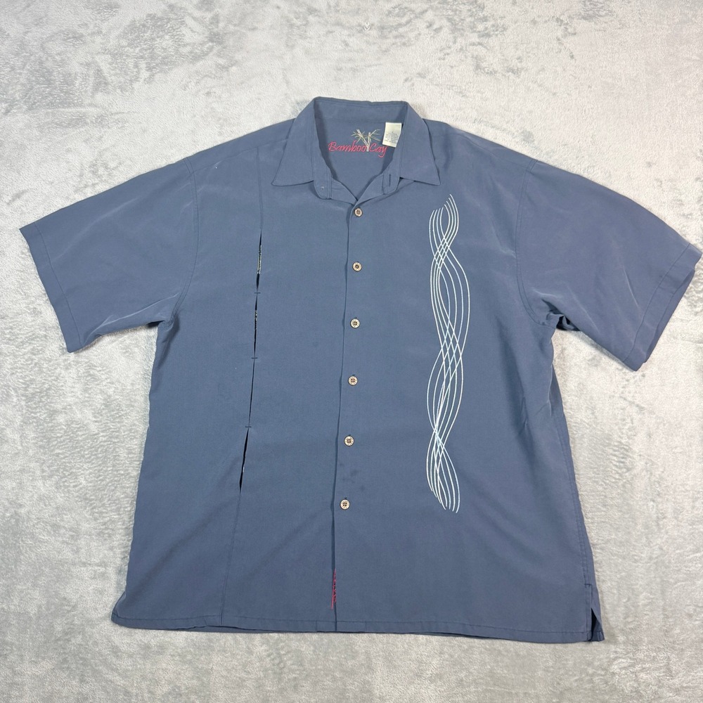 Vintage Bamboo Cay Mens Large Button Up Shirt Blue Hidden Sea Life Modal L